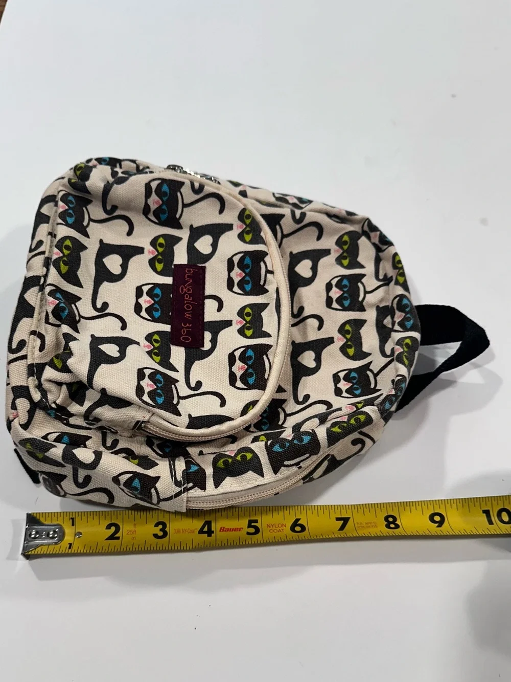 bungalow 360 Cream Mini Backpack with Black Cat Print and Colorful Eyes